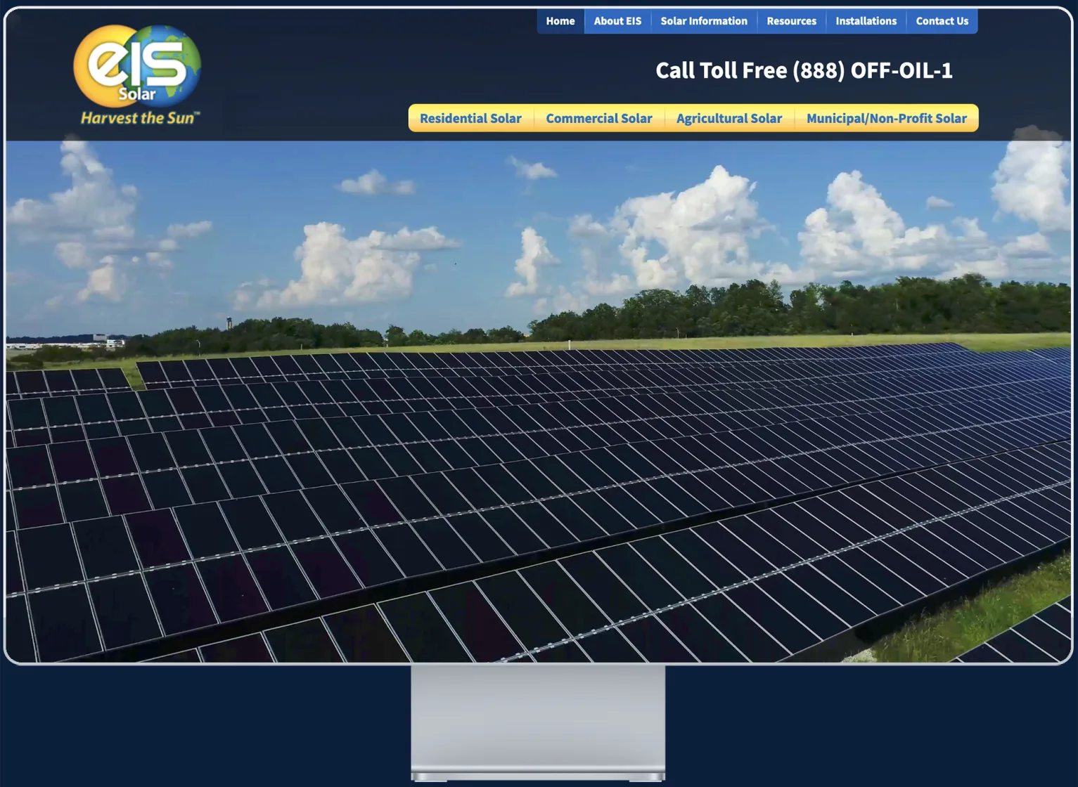 EIS Solar website displayed on a desktop monitor