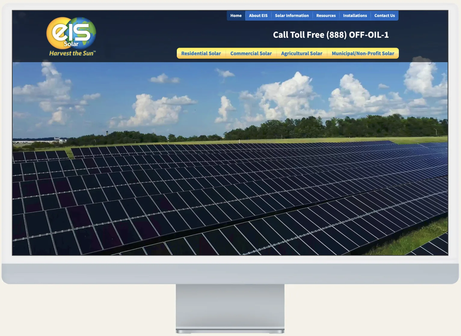 EIS Solar website displayed on a desktop monitor